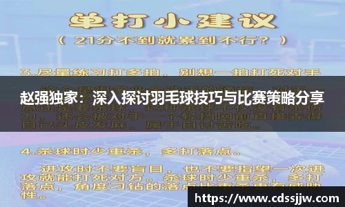 赵强独家：深入探讨羽毛球技巧与比赛策略分享